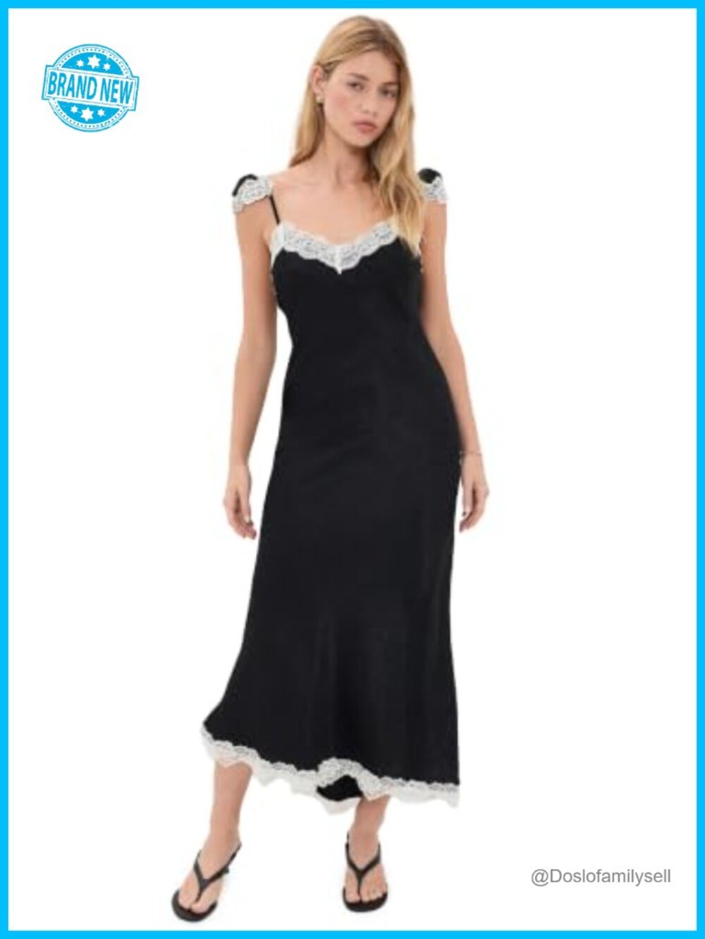 Lace Trim Satin Maxi Slip Dress Lightweight Scalloped Romantic